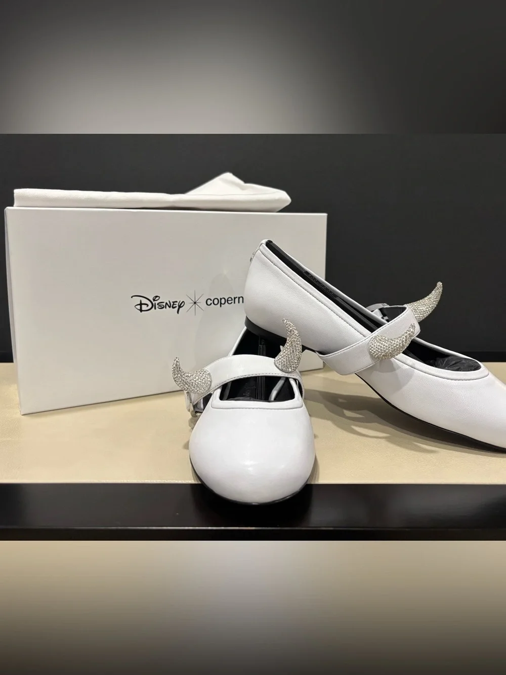 Disney Ballerina Flats, Coperni White Silver Crystal Horn Size 7 Cosplay Pride